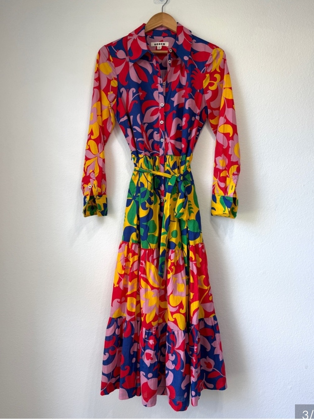 Boden Multicolor Floral Print Tiered Midi Shirt Dress US 8R - Picture 2 of 4